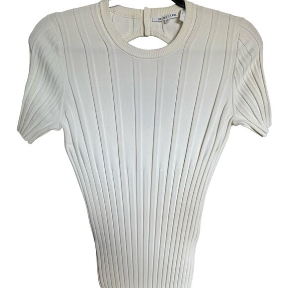 Helmut Lang Rib Knit Bodycon Midi Dress Open Back Short Sleeve Ivory Size Medium - Picture 4 of 13